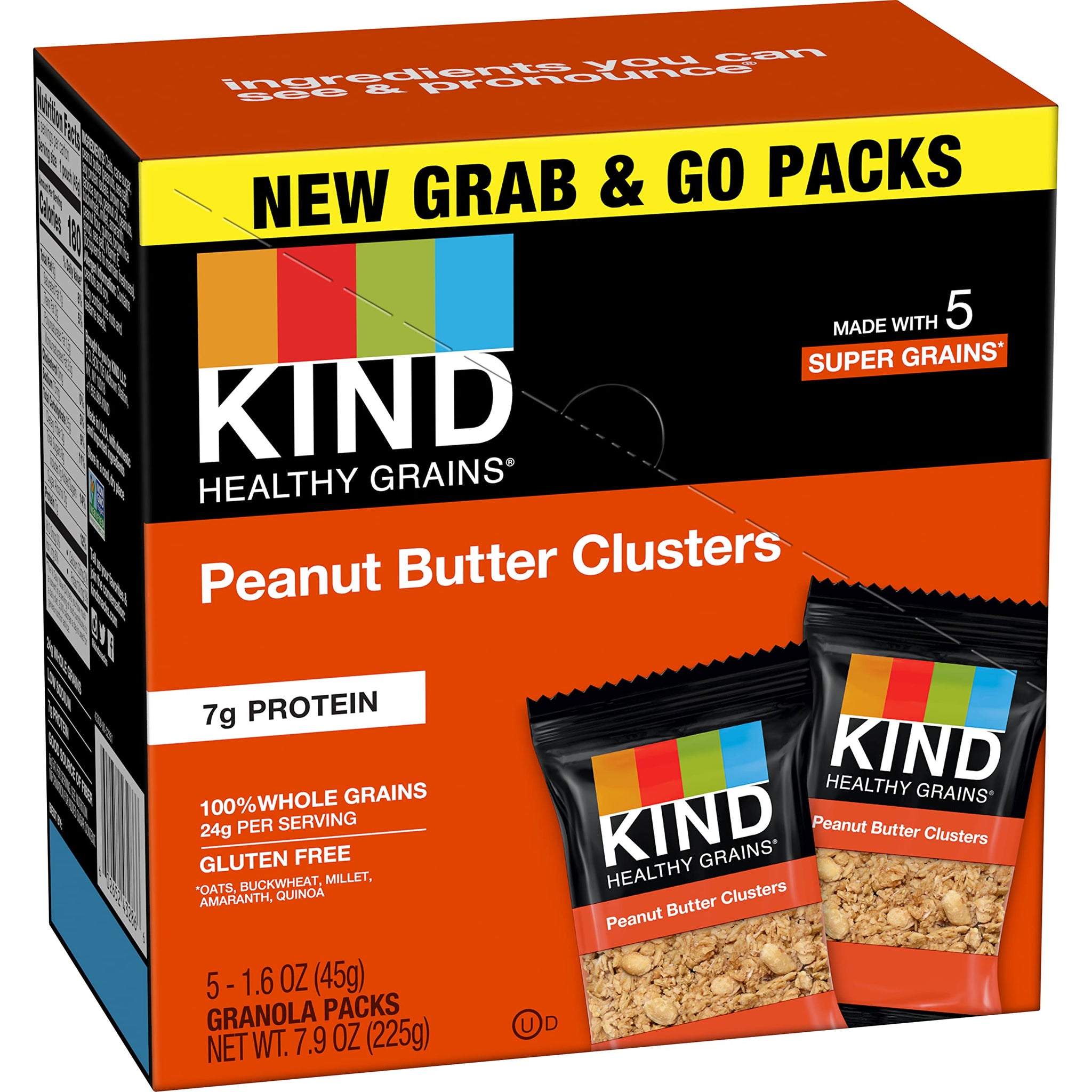 KIND Grab and Go Granola, Peanut Butter, Healthy Snacks, Gluten Free, Whole Grains and Oats, 7g Protein, 20 Count