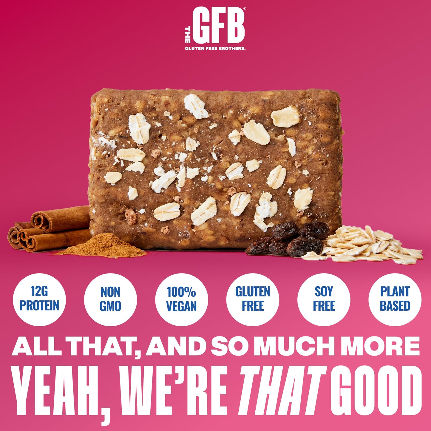 The GFB Oatmeal Raisin Protein Bars - Gluten Free, Plant Based, Non GMO, Sustainably Made - Ridiculously Tasty, Healthy, Vegan, Nutrition Snack