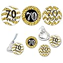 180 Count 70th Birthday Party Favor Labels, Chocolate Drops Stickers for Anniversary, Black and Gold Decorations