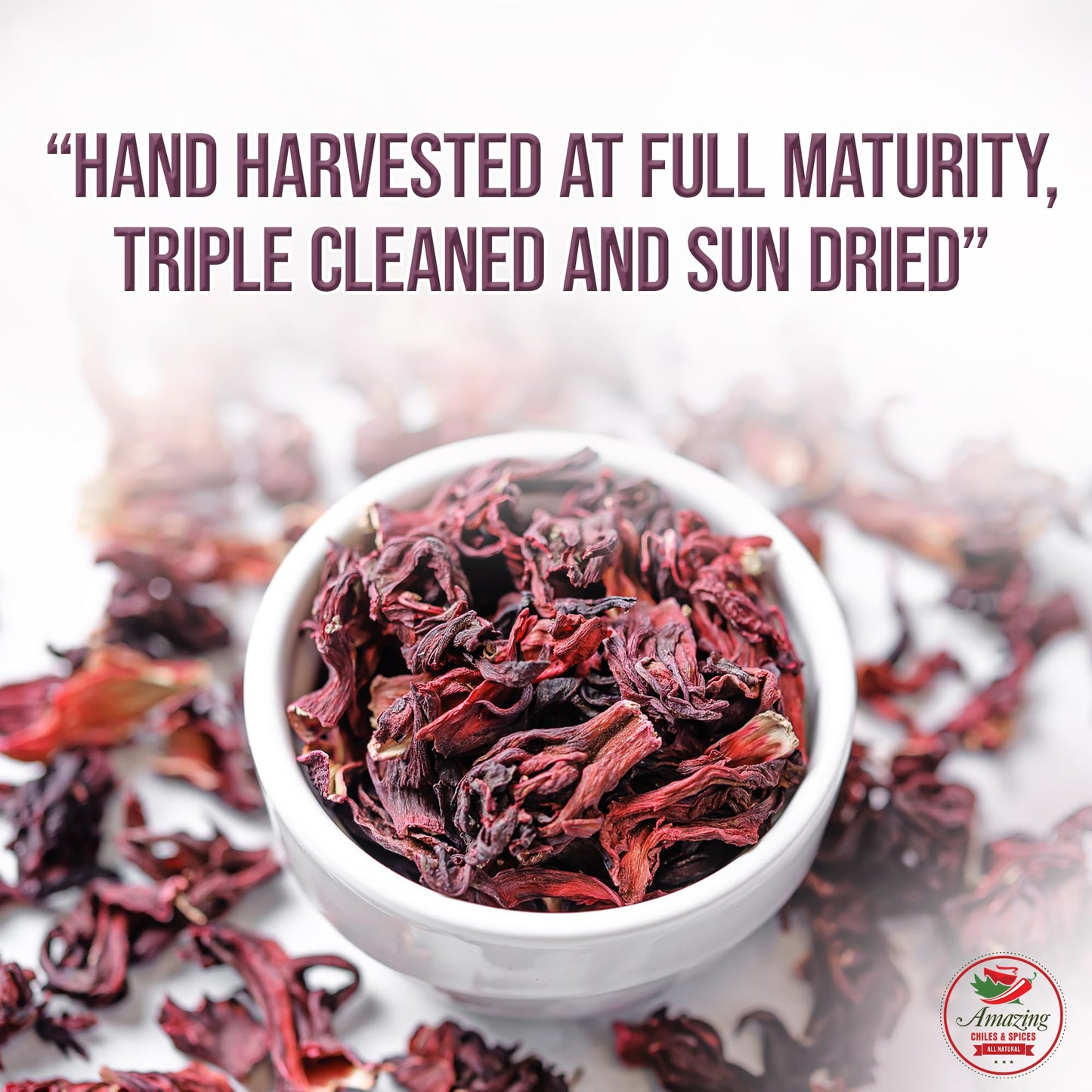Hibiscus Flowers 1lb (16oz) - All Natural, Triple Cleaned - Whole Soft Flowers and Petals - Flor de Jamaica. Great for Hot or Iced Tea and Agua