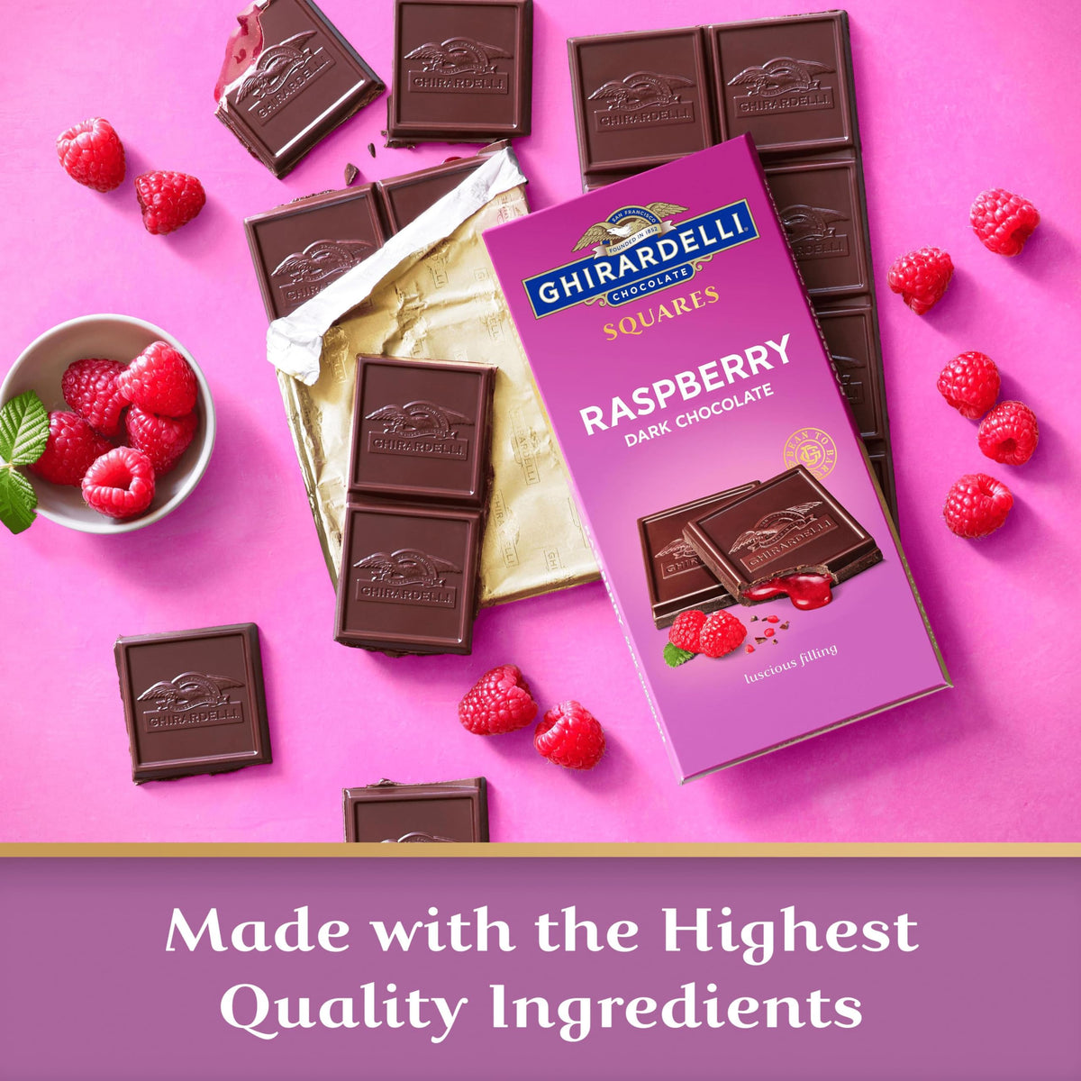 GHIRARDELLI Raspberry Dark Chocolate Squares Bar, 4.8 Oz Bar (10 Pack)
