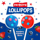 Patriotic Candy - 40 Count - 4th of July Lollipops Individually Wrapped - Red White and Blue Candy - Double-Sided Flat Lollipops - Strawberry