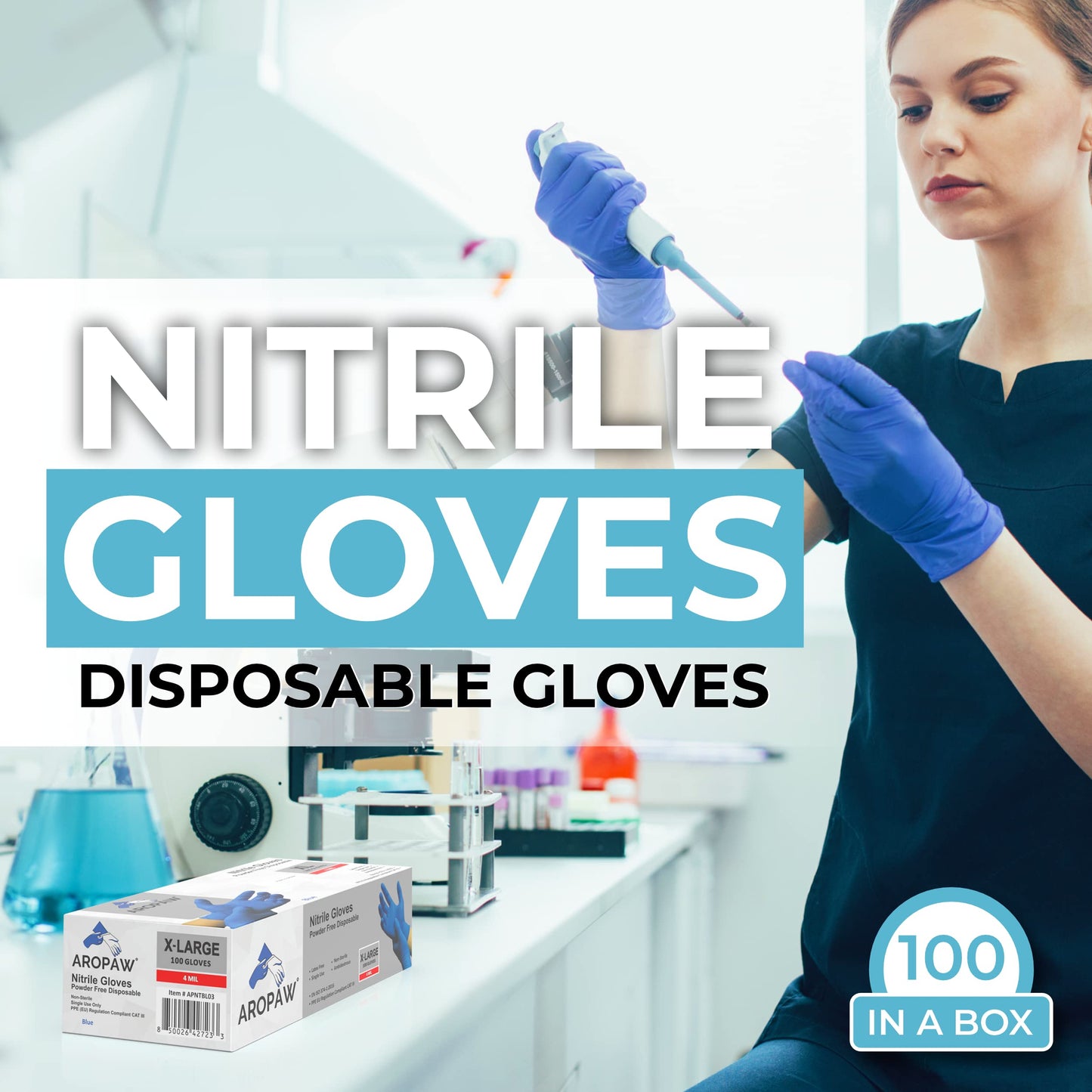 AroPaw Nitrile Disposable Gloves Case, 4 MIL, Comfortable, Powder Free, Latex Free |10 Boxes | 1000 Gloves (Large)