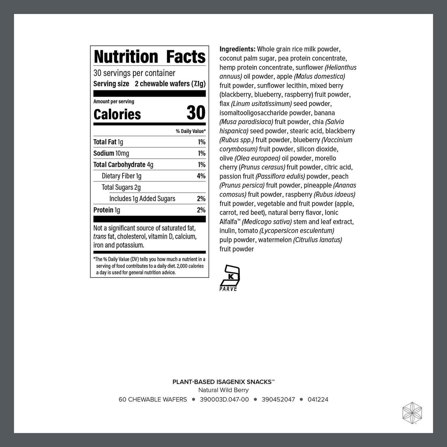 Isagenix Snacks - Nutritionally Balanced Plant-Based Snack - Wild Berry Flavor - 60 Chewable Wafers