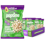 Poptime Sweet & Spicy Jalapeño Kettle Cooked Popcorn, 7 oz Snack Bags, Kettle Corn with Avocado Oil & Himalayan Pink Salt, Low Calorie Healthy Snack