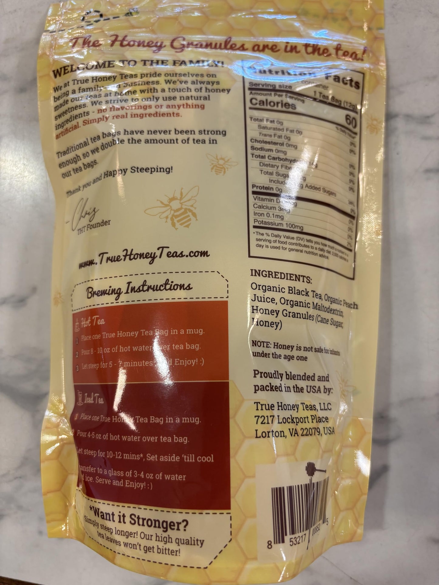 Peach Black Tea by True Honey Teas - 12 bags