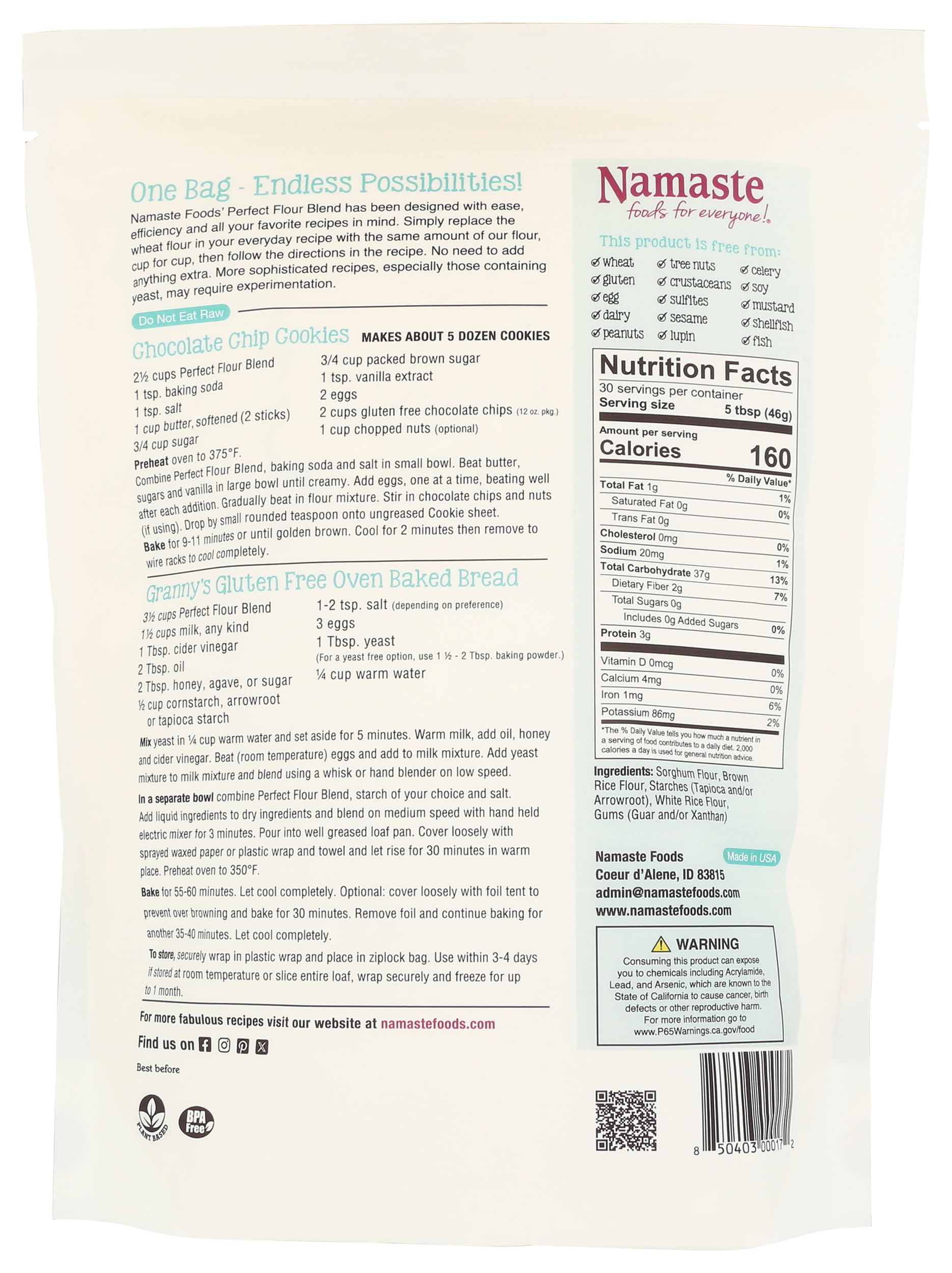 Namaste Foods Gluten Free Perfect Flour Blend, 48 Oz, Pack of 6