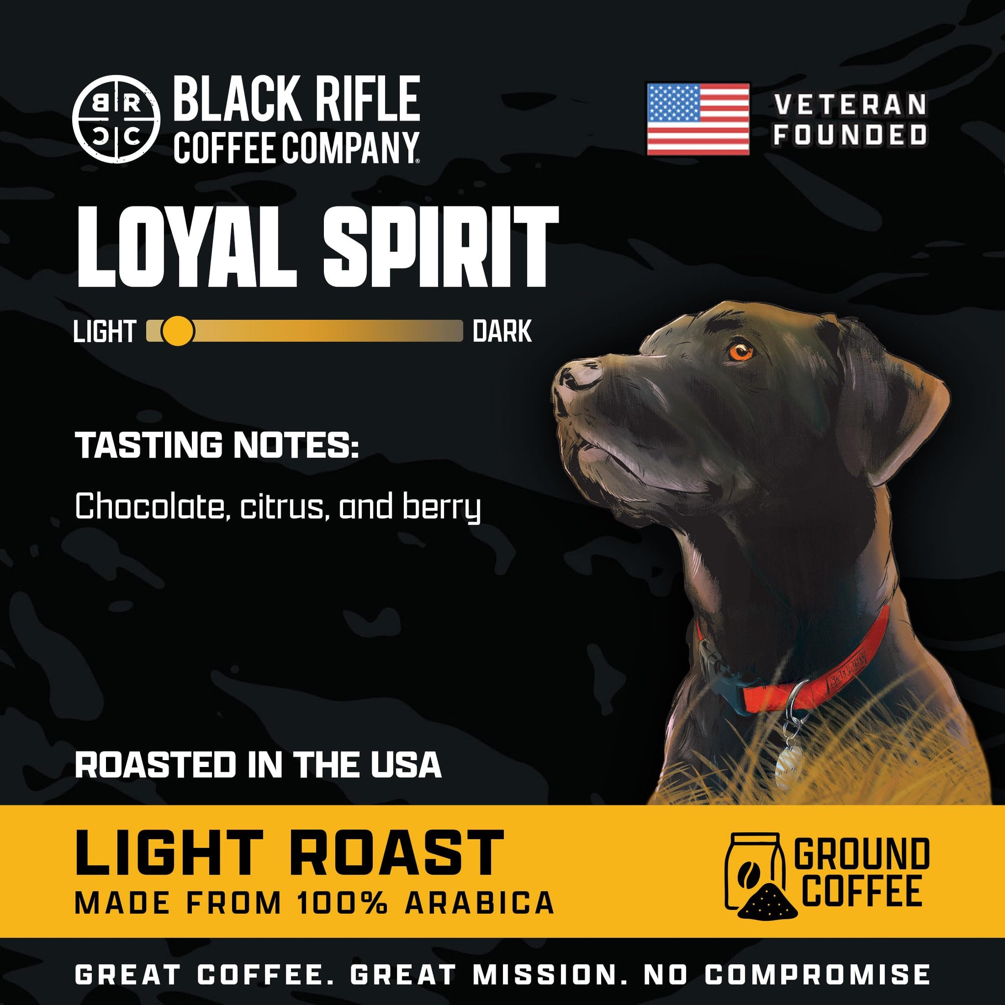 Black Rifle Coffee Company Loyal Spirit, 18oz Bag, Ground Coffee Light Roast - Roasted Blend Made from Arabica Beans - Colombian & Brazilian Beans