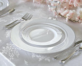" OCCASIONS " 320 pcs/40 Guest-Full Tableware Set-Wedding Disposable Plastic Plates Silverware, Silver Rimmed Tumblers and White Paper Napkins (Combo