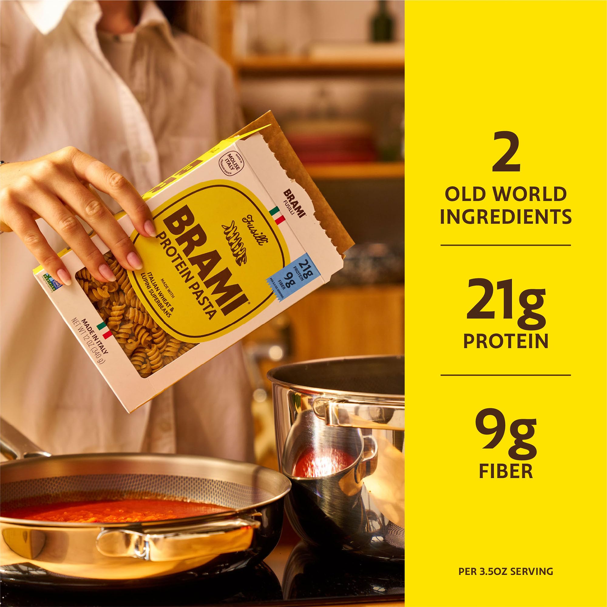 Brami Fusilli Italian Protein Pasta, Low Carb, High Fiber, Non-GMO, Keto, Made in Italy, Semolina Pasta, Fortified with Healthy Lupini Beans, 12oz