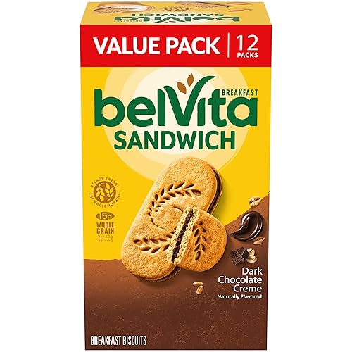 belVita Breakfast Bar Biscuit Sandwiches, Dark Chocolate Creme, Value Pack, 12 Packs (2 Biscuits Per Pack)