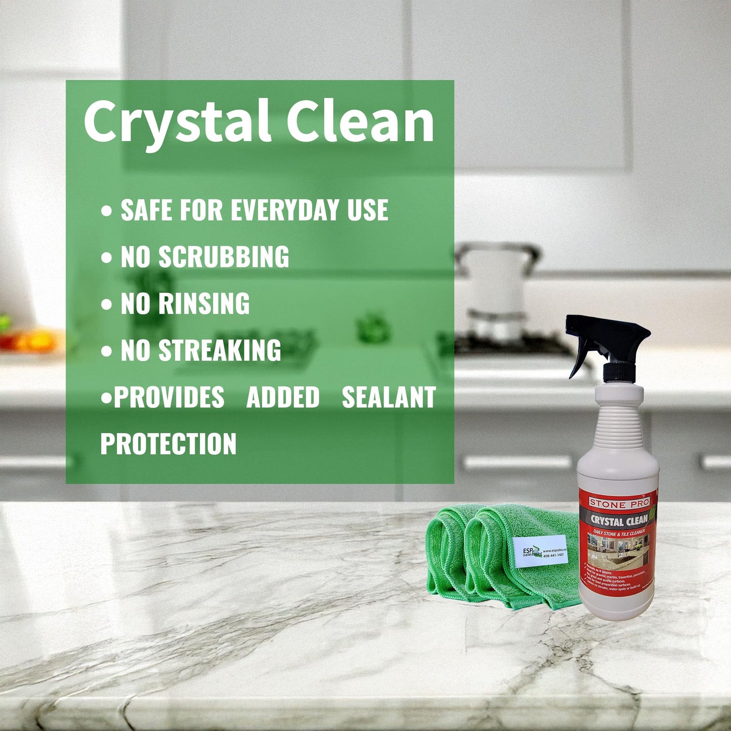 Stone Pro Marble and Granite Cleaning Kit - Premium Cleaning & Polishing Solution with Crystal Clean, Finishing Touch, & Cleanning Towels