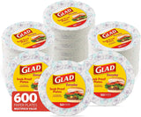 Glad 600-Count Round Paper Plates, 10 Inch Blue Flower Design, 50 Ct x 12 Pack of Heavy Duty Soak Proof Cut Resistant Microwave Safe Plates for Meals