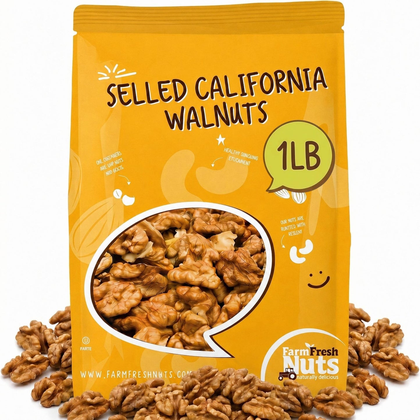 Raw Shelled California Walnuts Halves & Pieces (1 Lb.) - Compares to Organic Walnuts - Great Source of Omega 3 - Vegan & Keto Friendly - Farm Fresh