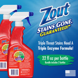 Zout Laundry Stain Remover Spray, Triple Enzyme Formula, 22 Ounce Bottles, 2-Pack
