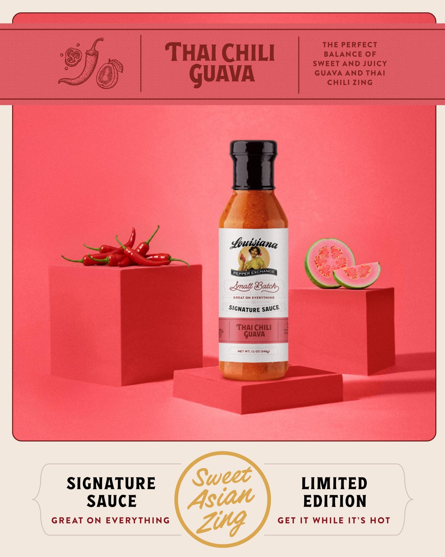 Louisiana Pepper Exchange Thai Chili Guava Sauce, Gluten-Free, 12 Fl Oz, 2-Pack, Limited Edition