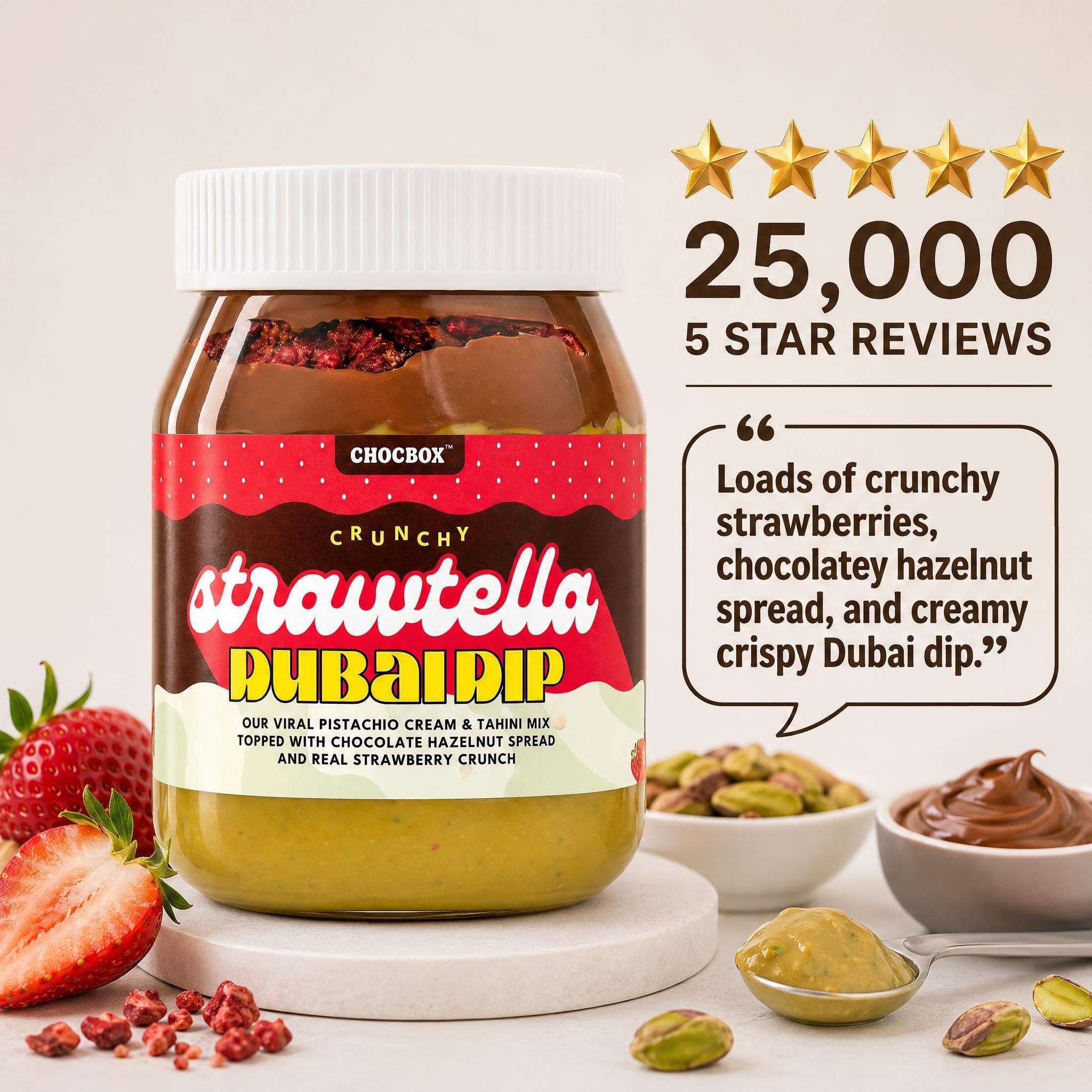 Strawtella: Dubai Dip with Hazelnut Cream & Crunchy Strawberries
