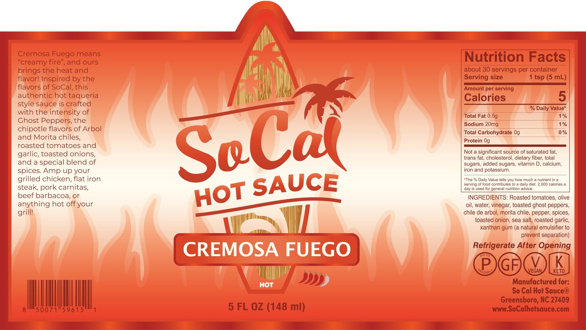 SoCal Hot Sauce® - Cremosa Fuego Single