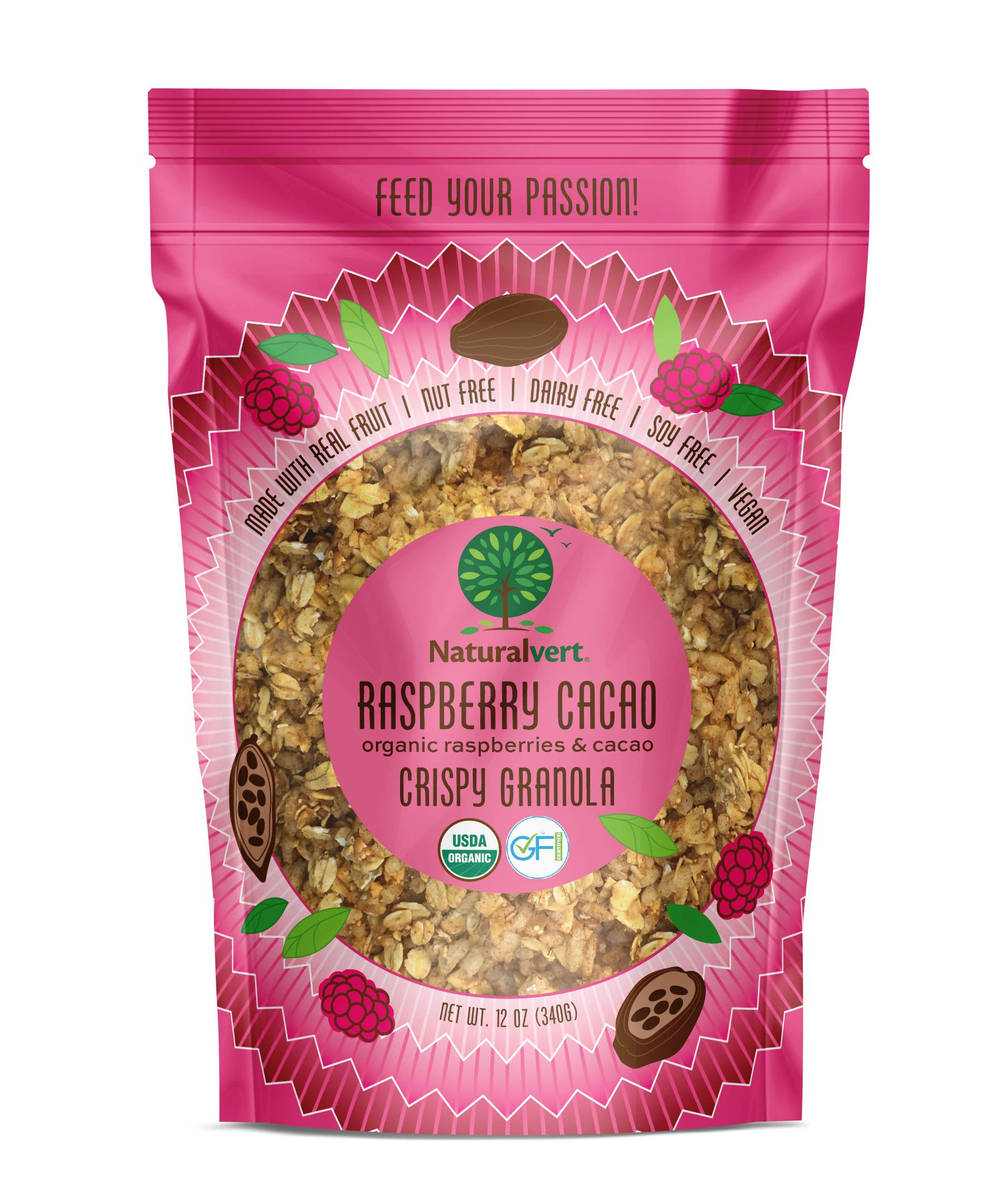 Naturalvert Organic, gluten-free, vegan granola Raspberry Cacao, 12oz (Pack of 3)…