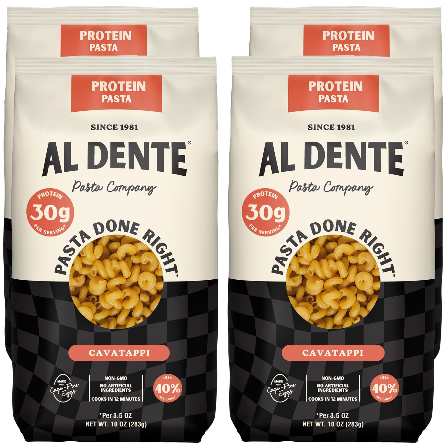 Al Dente Protein Pasta Cavatappi - 30g High Protein in 3.5oz Serving, Lower Carb, High Fiber. Cage-Free Eggs & Semolina. (Previously Carba-Nada