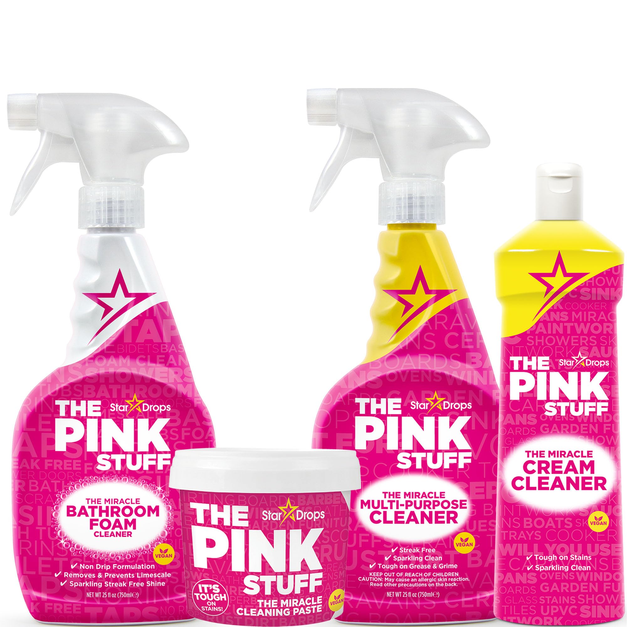 Stardrops - The Pink Stuff - Miracle Cleaning Ultimate Bundle - Paste, Multi-Purpose Spray, Bathroom Foam Spray, and Cream Cleaner - Ideal
