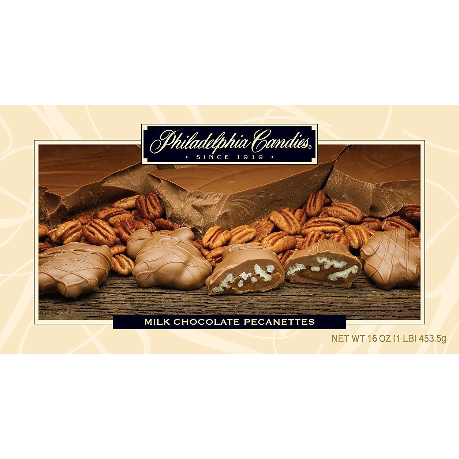 Philadelphia Candies Original Pecanettes (Caramel Pecan Clusters), Milk Chocolate 1 Pound Gift Box