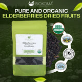 Biokoma Organic Elderberries Dried Fruits 100g (3.55oz) Immunity Digestion Boost Resealable Moisture Proof Pouch USDA Certified Organic Herbal Tea No