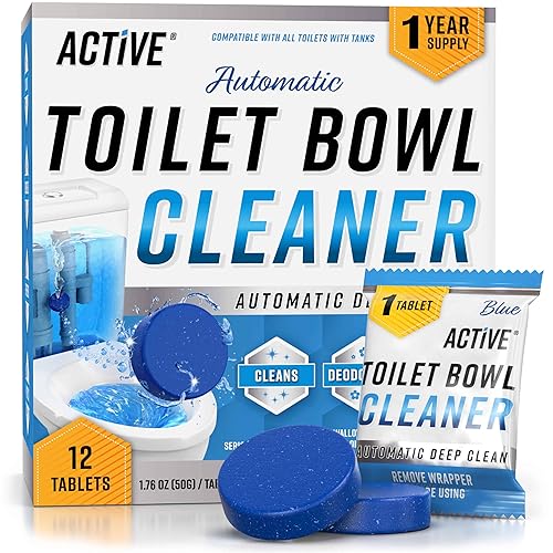 ACTIVE Automatic Toilet Bowl Cleaner Tablets Blue Gel Toilet Tank Cleaners, Septic-Safe Hard Water Ring Stain Remover, Smell Eliminator Heavy Duty