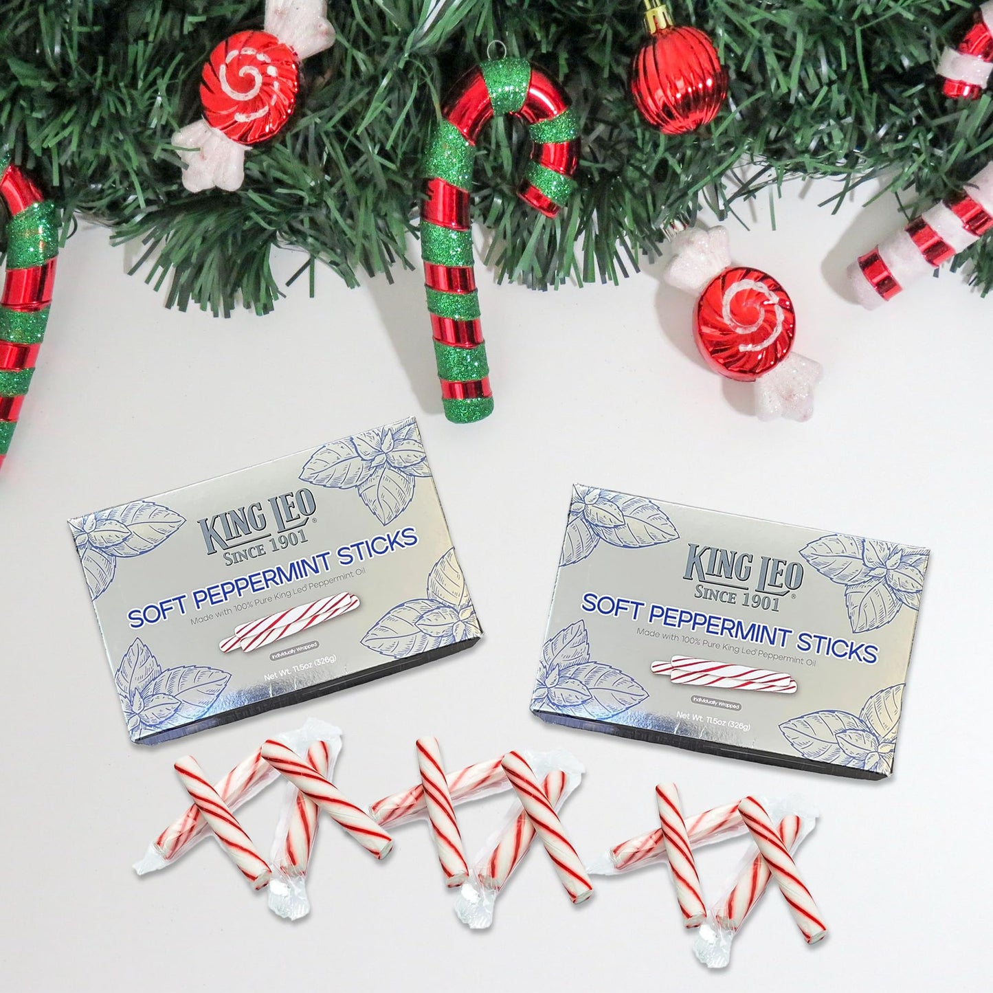 Snackivore King Leo Mints Soft Peppermint Sticks Candy 2 Pack, Soft Peppermint Candy Sticks, Soft Peppermints Individually Wrapped, Soft Mints