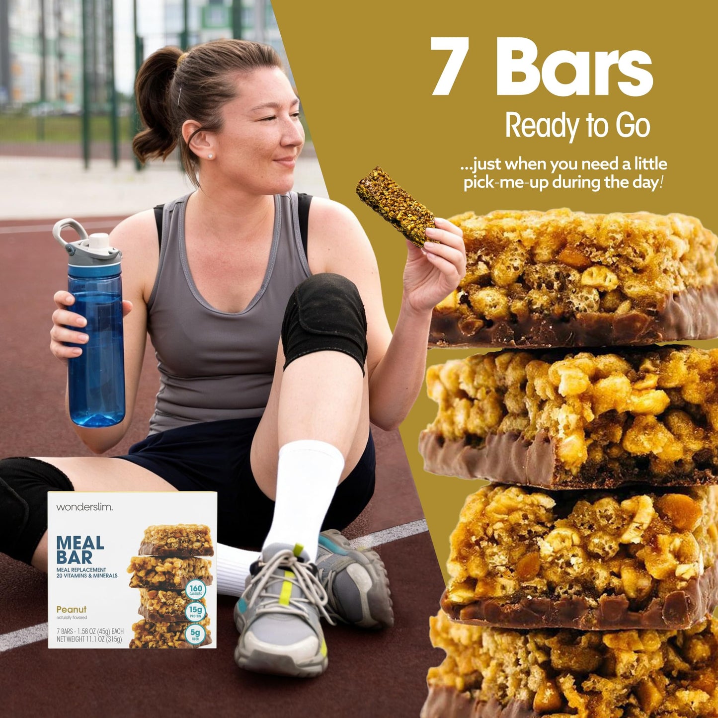 WonderSlim Meal Replacement Protein Bar, Peanut, 15g Protein, 20 Vitamins & Minerals, Gluten Free (7ct)
