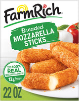 Farm Rich Breaded Mozzarella Cheese Sticks - Delicious Frozen 22 oz Party Appetizer & Snack, Made with 100% Real Mozzarella