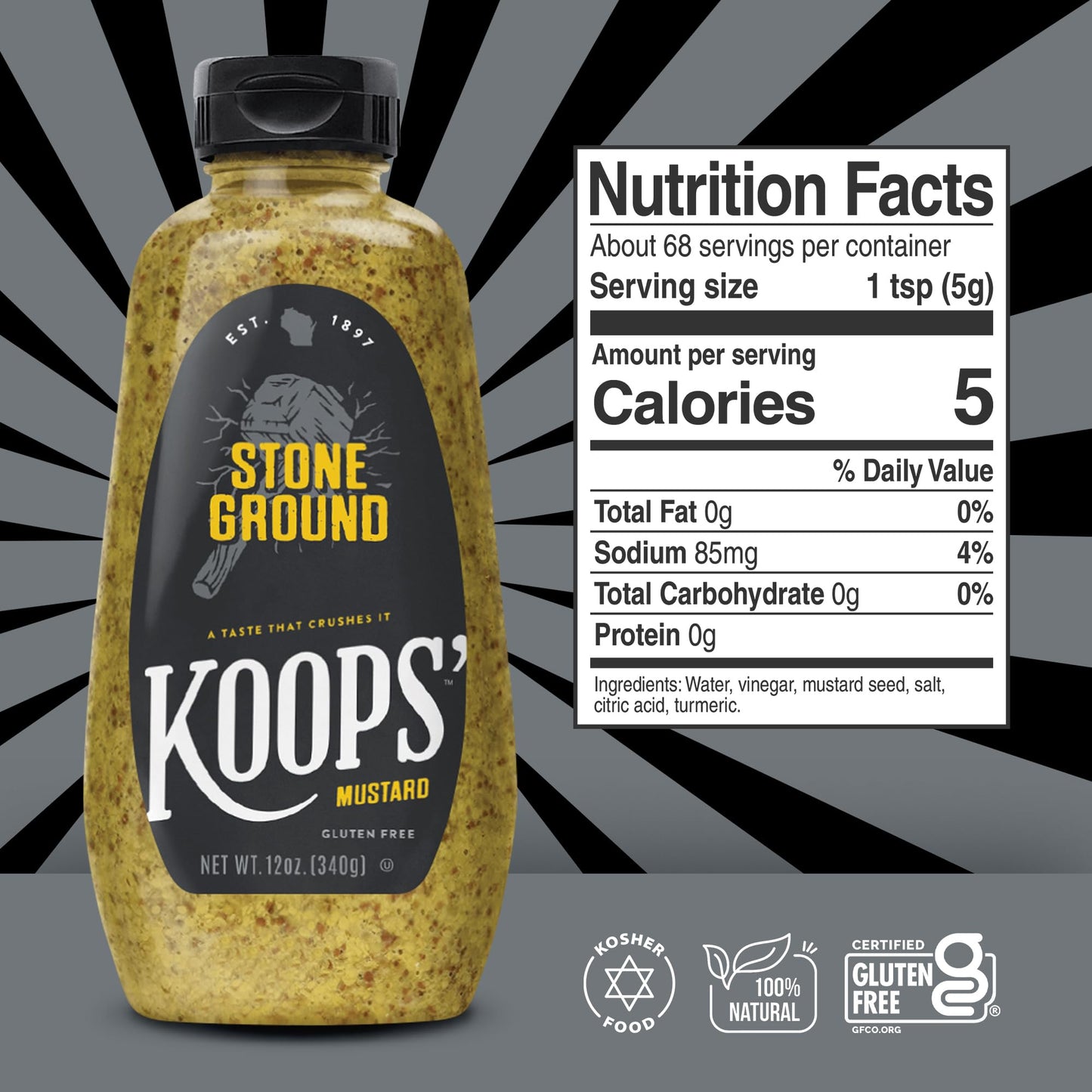 Koops Mustard, Stone Ground, 12-ounces (Pack of6)