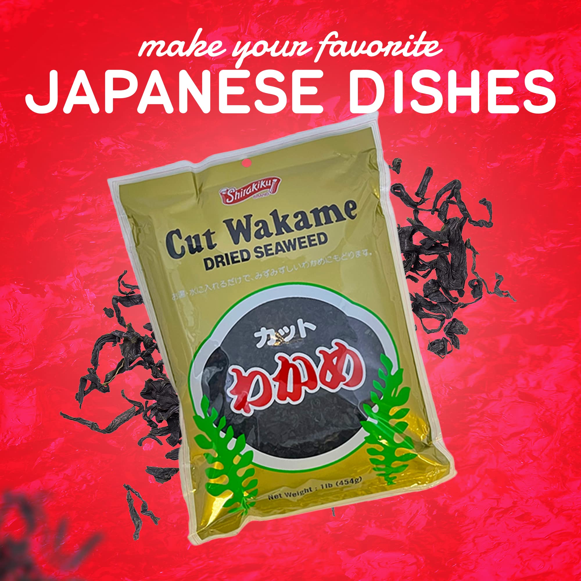 Shirakiku Cut Wakame Dried Seaweed - Dry Seaweed, Sea Kelp - Fresh Vegetables and Seaweed Chips for Miso Soup, Ramen, and Sushi - Pre-Cut, Resealable