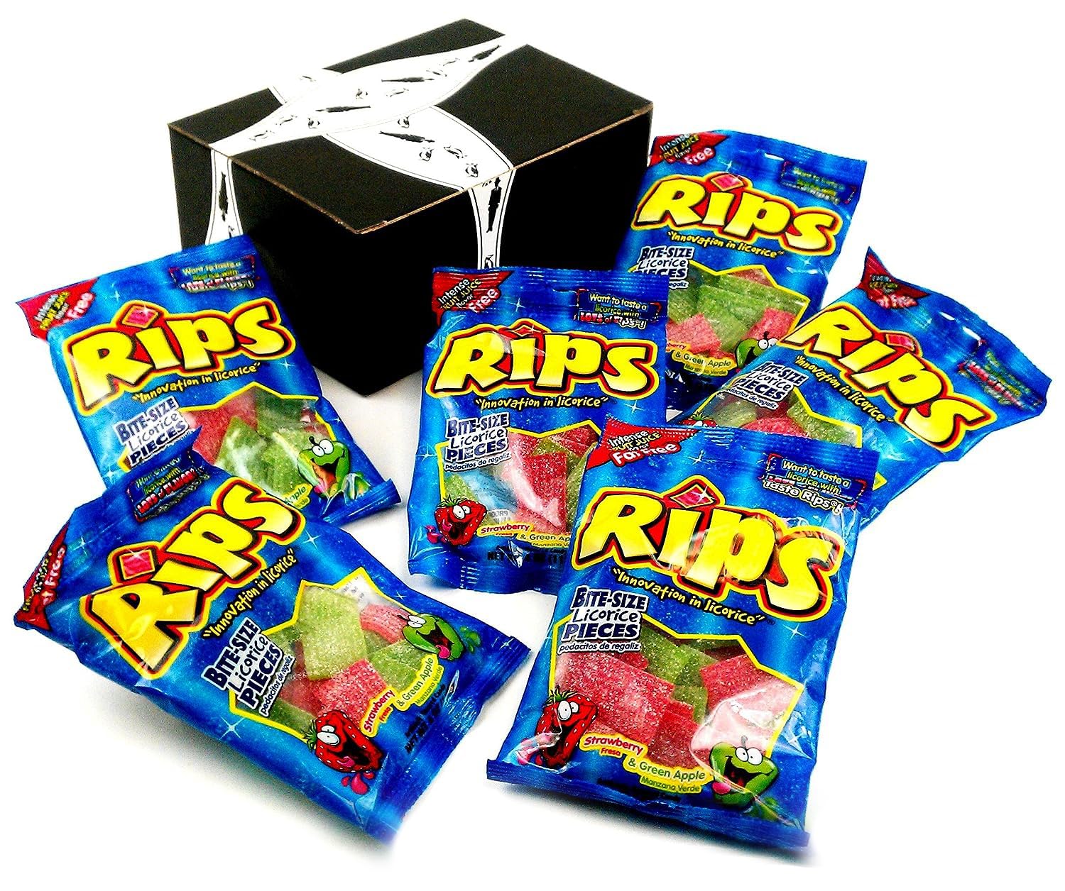 Rips Strawberry & Green Apple Bite-Size Licorice Pieces, 4 oz Bags in a Gift Box (Pack of 6)