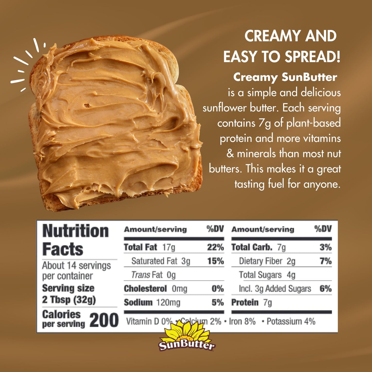 SunButter Creamy Sunflower Seed Butter, 16 oz Nut-Free Spread with 7g Plant-Based Protein, Roasted Rich & Savory Flavor, Smooth Texture | Vegan