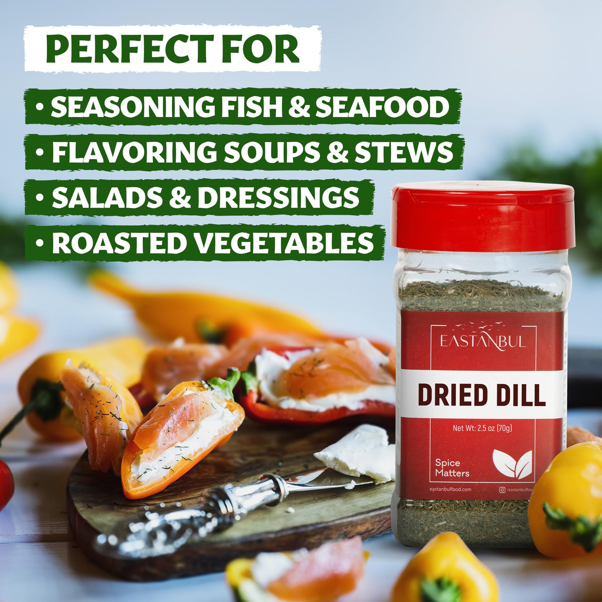 Eastanbul Dill Weed, 2.5oz Dried Dill Weed, Eneldo En Povlo, Pure, Freshly Cut, Sifted, Mediterranean Seasoning, Exquisitely Fragrant, Pairs