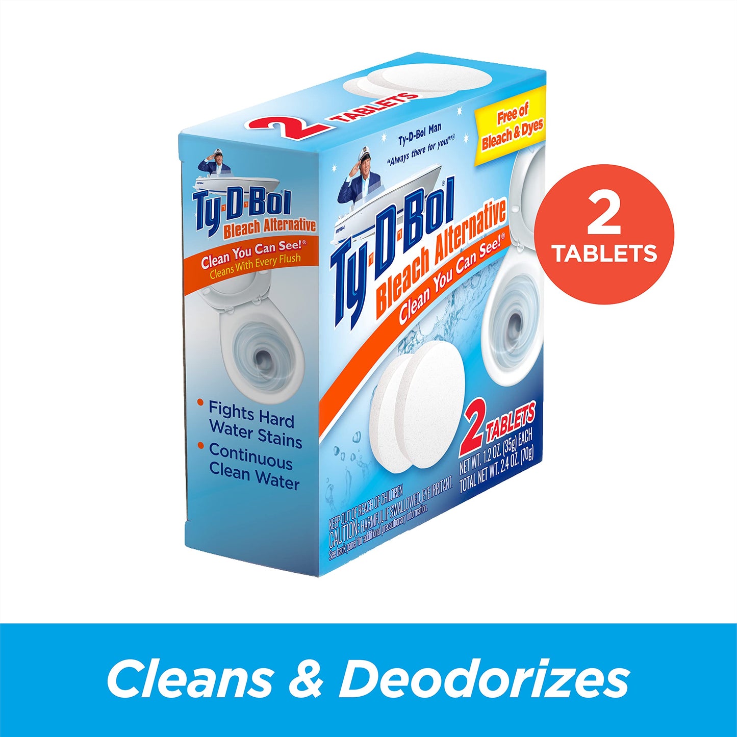 Ty-D-Bol Toilet Bowl Cleaner Tablets, In-Tank Toilet Bowl Tablets, Bleach Alternative, Fragrance Free, 2 Count (Pack of 6)