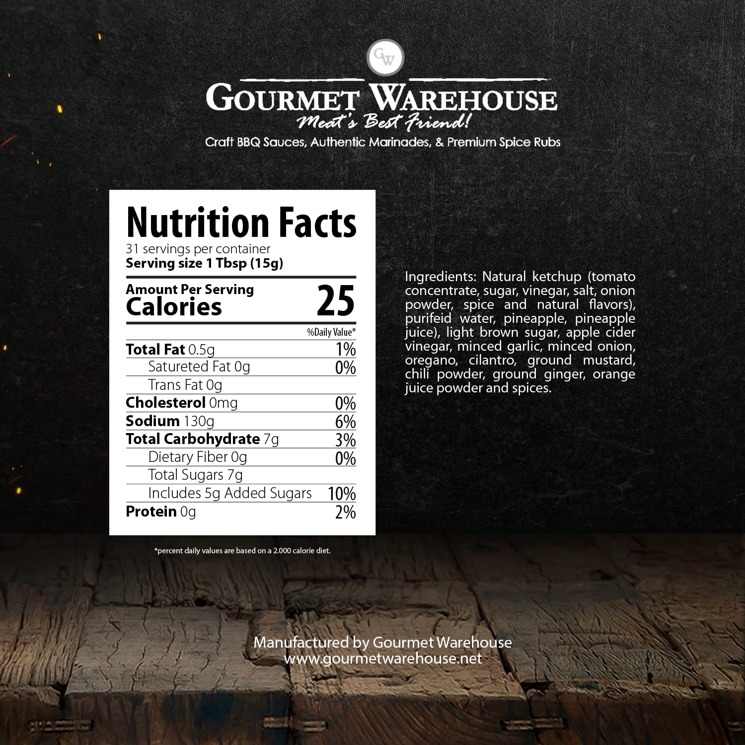 Gourmet Warehouse Hawaiian BBQ Sauce, Premium Barbecue Sauces Handcrafted In Small Batches Gluten-Free, HFCS-Free, Delicious Sauce 16 Ounces Bottle