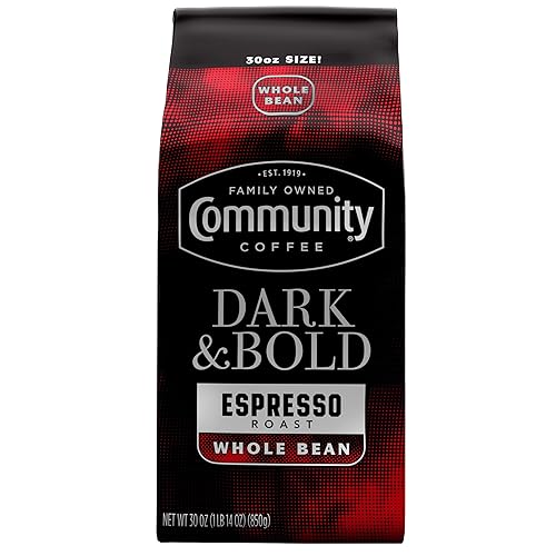 Community Coffee Dark & Bold Espresso Blend, Dark Roast Whole Bean Coffee, 30 Ounce Bag (Pack of 1)