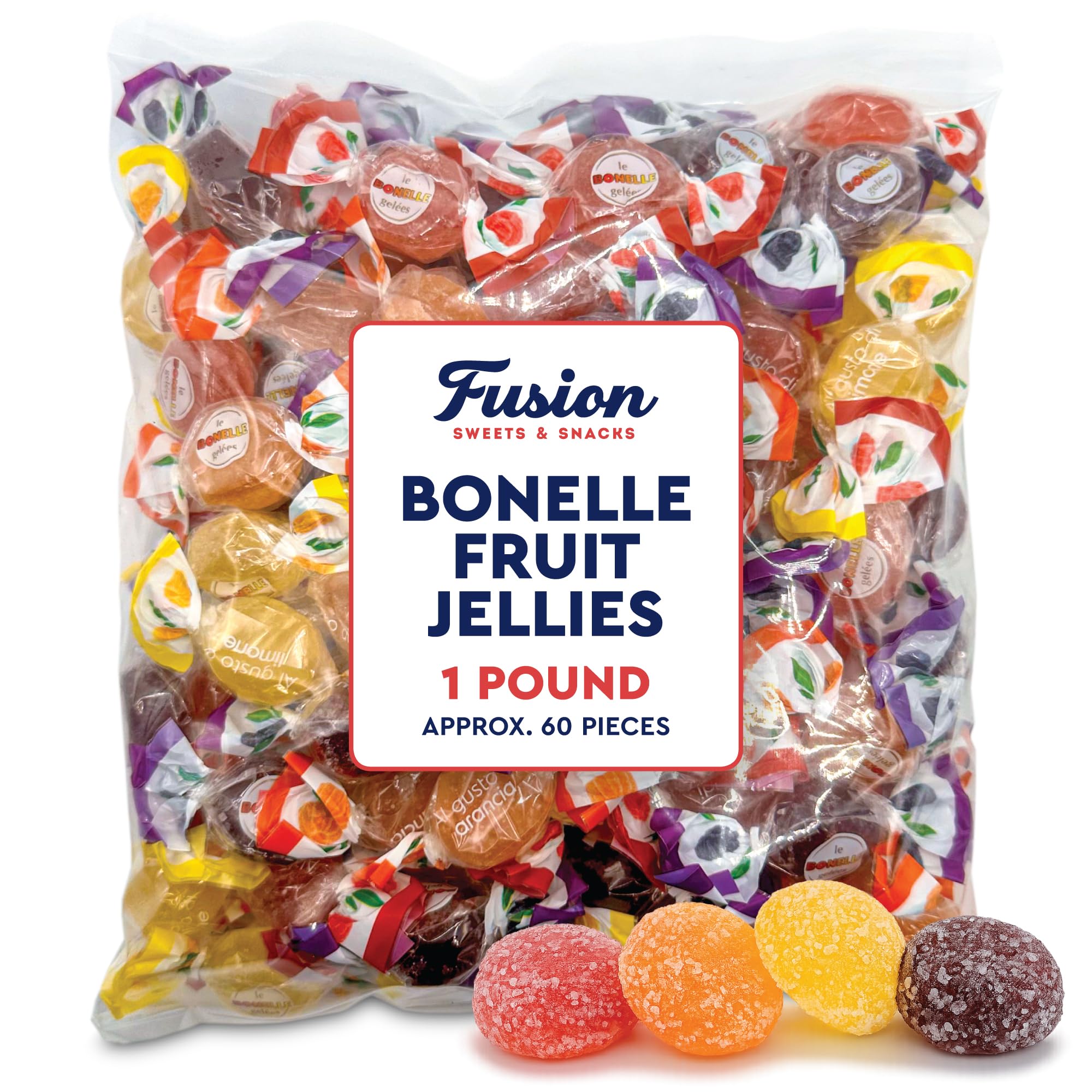 Bonelle Italian Fruit Jelly Candy - 1 Pound Bulk Bag (Approx 60 Pieces), Italian Candy, Jelly Candies Gluten Free & Vegan Individually Wrapped Treats