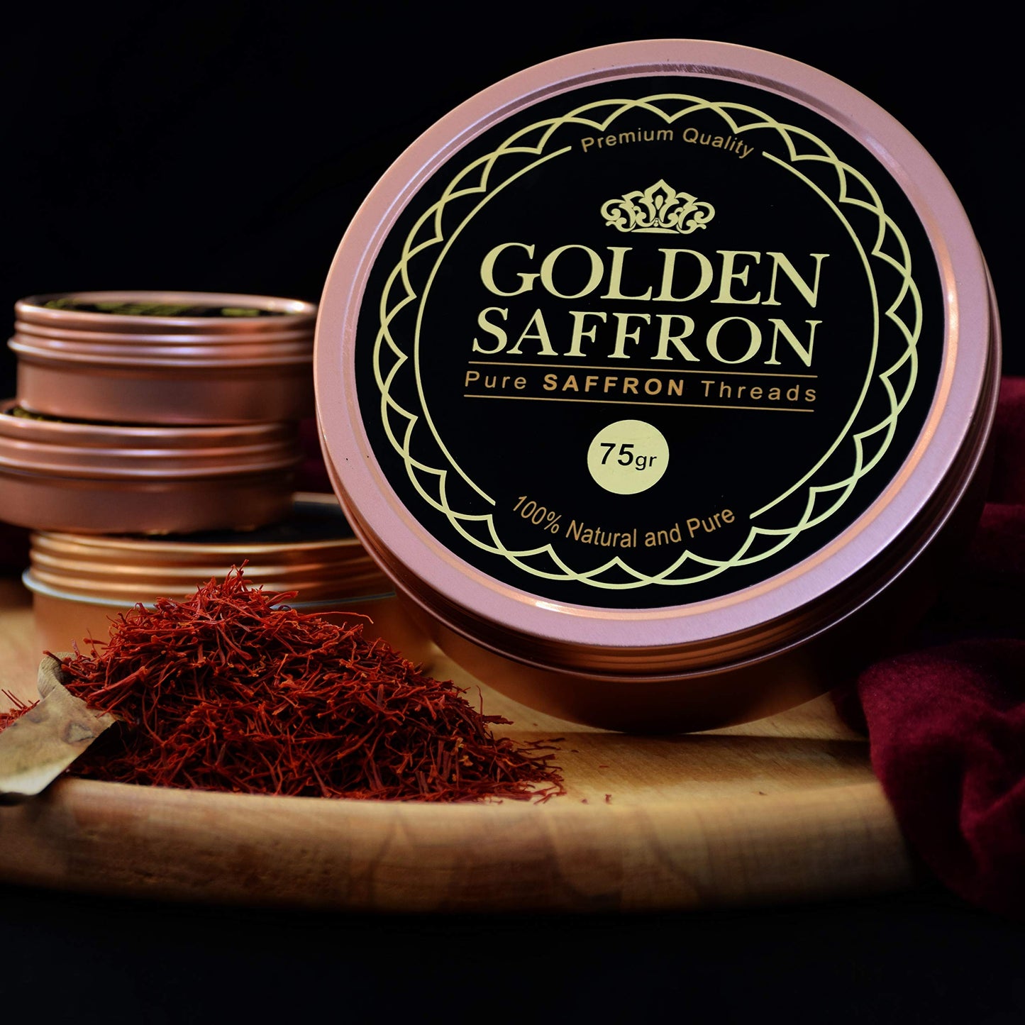Golden Saffron, Finest Pure Premium All Red Saffron Threads, Grade A+ Super Negin, Non-GMO Verified. For Tea, Paella, Rice, Desserts, Golden Milk