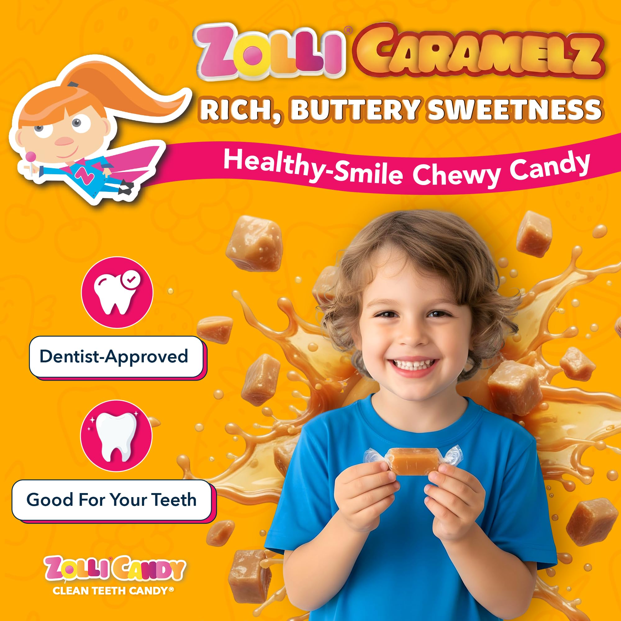 Zolli Caramelz Sugar-Free Candy - Creamy, Chewy, Dye-Free, Keto & Diabetic-Friendly Healthy Candy, Dentist-Approved Treats for Kids, 3 oz