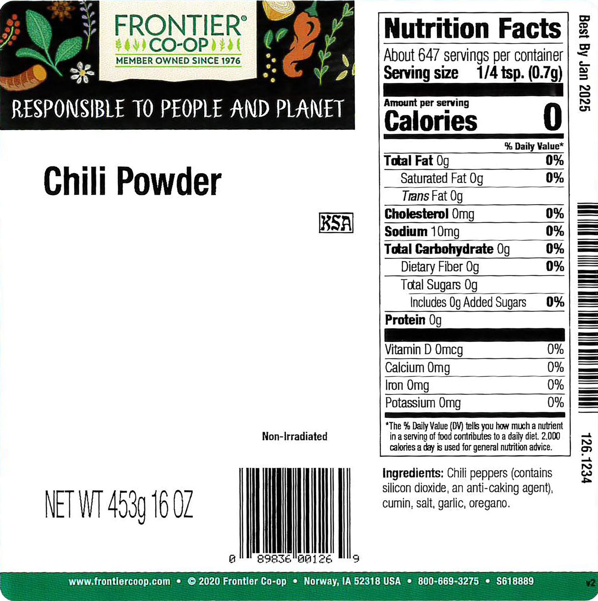 Frontier Co-op Chili Powder Blend, Traditional (no salt), Kosher, Salt-Free, Non-irradiated | 1 lb. Bulk Bag