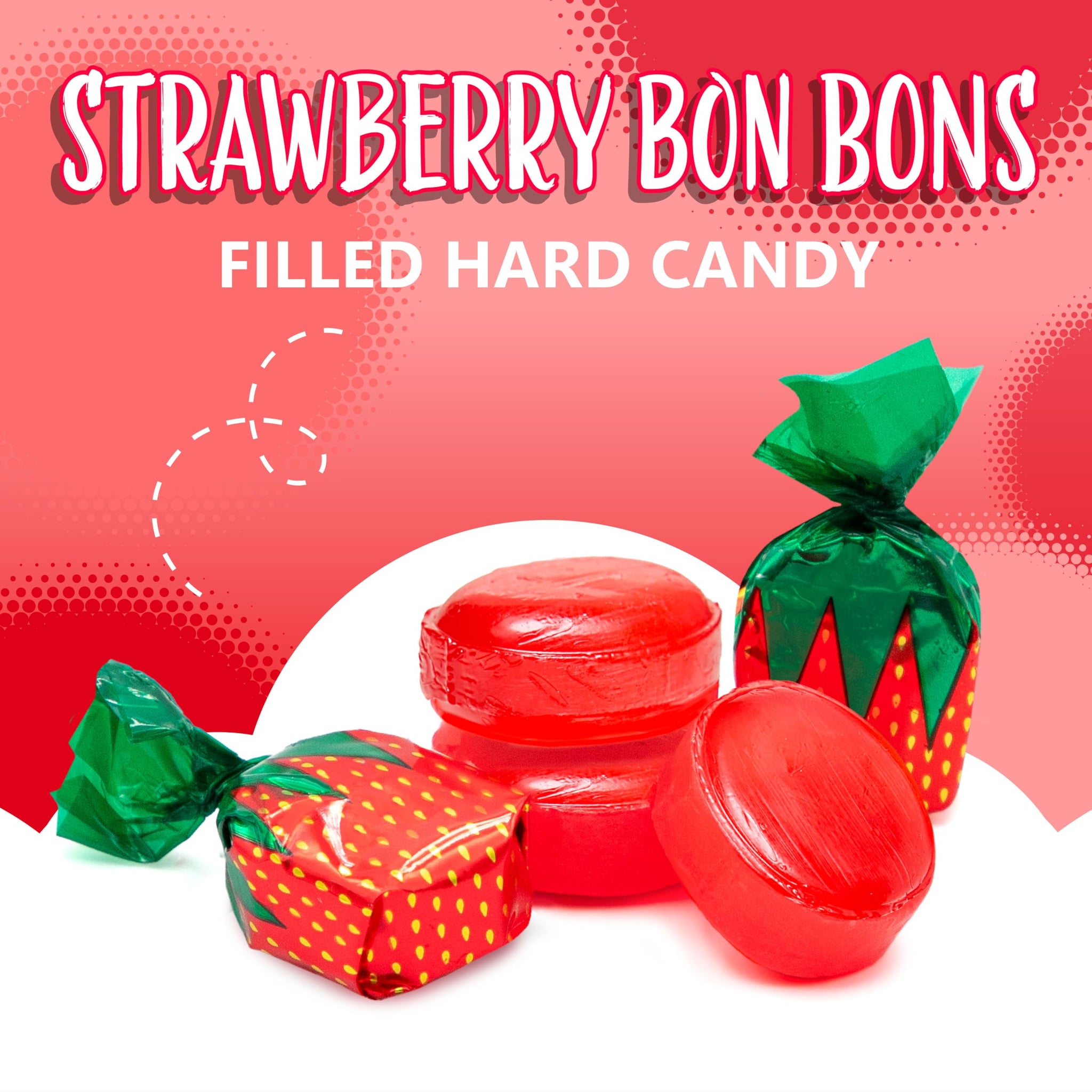 Arcor Strawberry Bon Bons | 2 Pound Bag | Individually Wrapped Hard Candy | Old Fashioned Bulk Red Candies with Sweet Strawberry Filling
