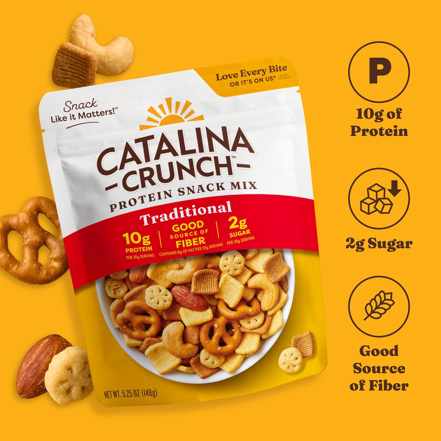 Catalina Crunch Protein Snack Mix - 10g Protein, 2g Sugar per Serving - Good Source of Fiber, Gluten Free - Traditional, 5.25 Ounce Bag (Pack of 1)