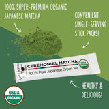 Two Leaves and a Bud Organic Ceremonial Matcha Green Tea, 100% Japanese Matcha powder, 1.5g Pre-Portioned Single-Serve Sticks, Pack of 10