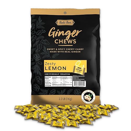 Bali's Best Ginger Chews, Zesty Lemon Flavor, 250 Pieces, 2.2 Lb Bag, Individually Wrapped Soft Candy, Made with 100% Real Ginger, Digestive Health