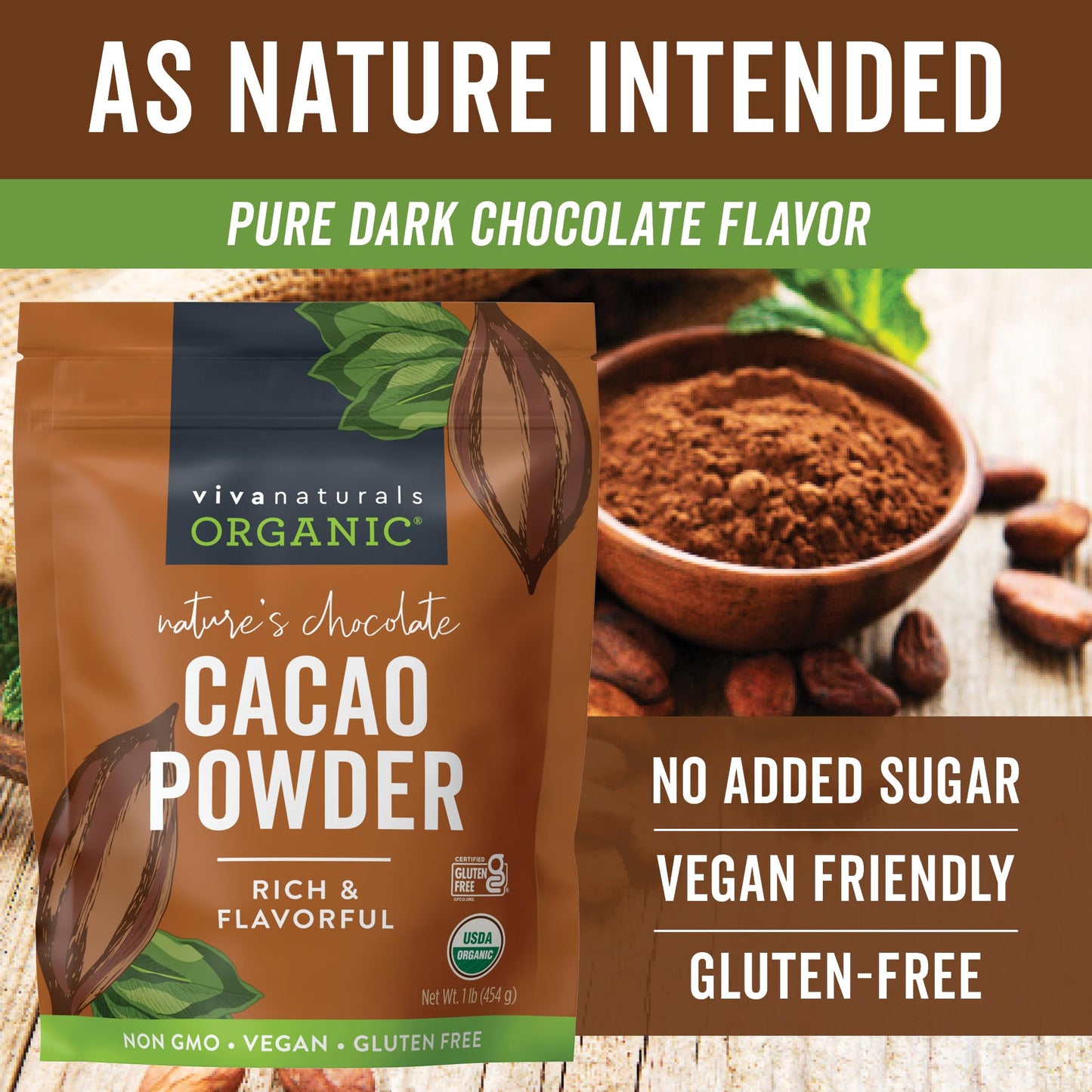 Organic Cacao Powder, Unsweetened, 1 lb (454 g) - Rich Dark Chocolate Flavor, Perfect for Baking, Smoothies & Hot Chocolate - Vegan, Keto, Paleo, Non-GMO & Gluten-Free Cocoa Powder