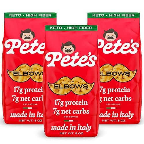 Low Carb, Protein Pasta | Elbow Macaroni with 17g Protein, 7g Carbs | Healthy, Keto Pasta Made in Italy | 3-Pack, 8oz - Pete’s Pasta