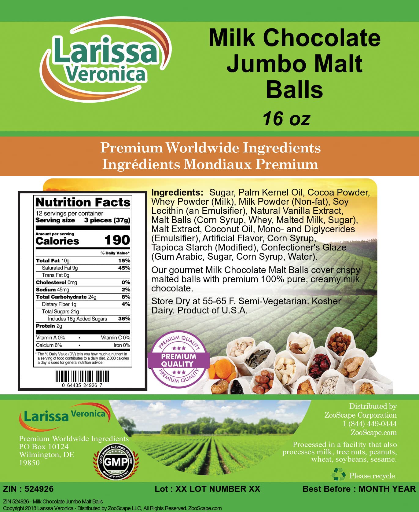 Milk Chocolate Jumbo Malt Balls (16 oz, ZIN: 524926)